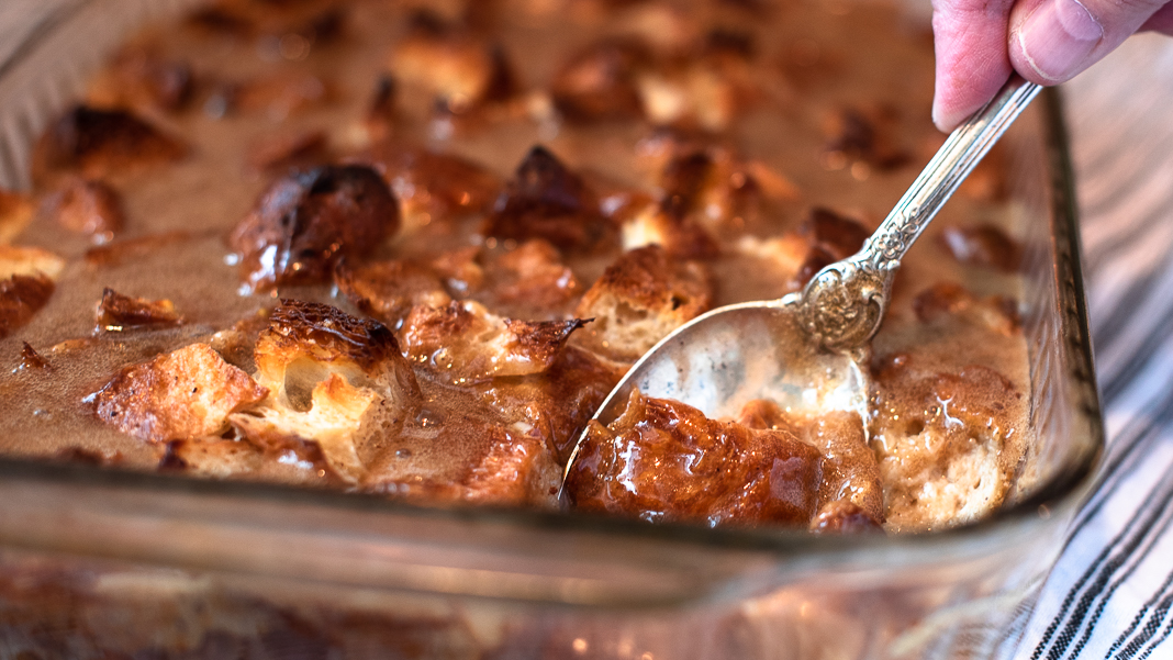 Croissant Bread Pudding with Caramel Sauce
