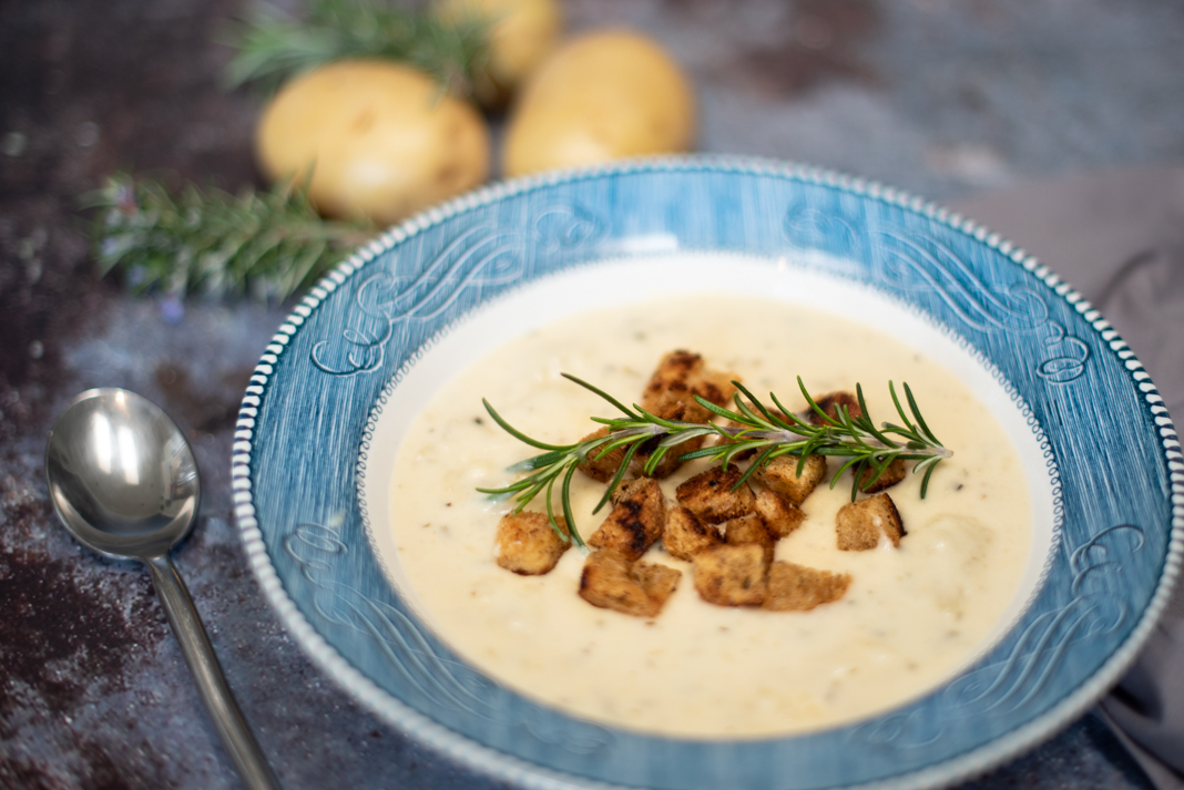 Cream of Potato and Rosemary Soup with Croutons