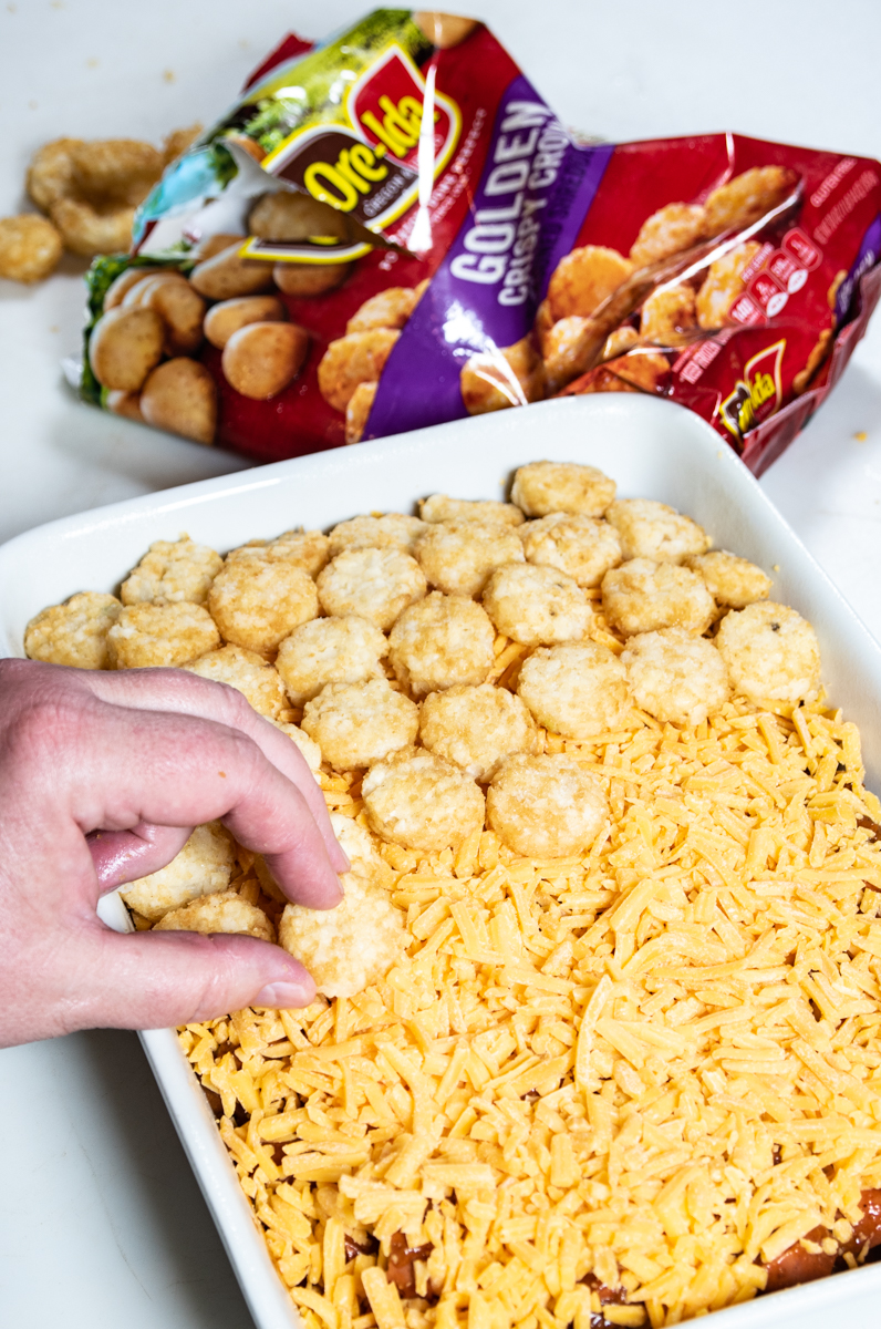 Tater Tot Chili Dog Casserole