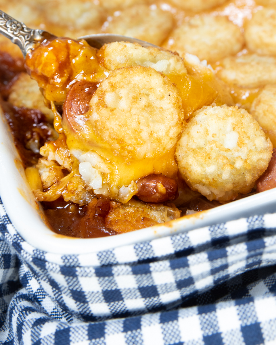 Tater Tot Chili Dog Casserole